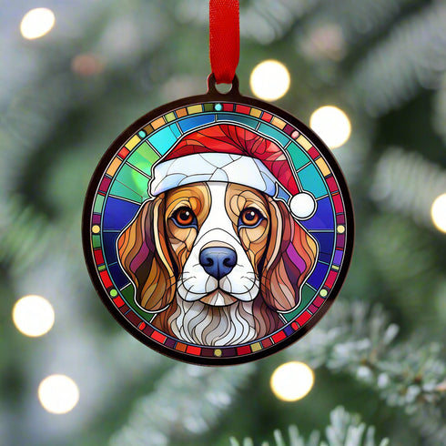 Beagle in Santa Hat Suncatcher Decoration